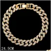 Bracelets de cheville à 14 mm Iced out Miami Cuban Link Chain Chevauteur pour femmes Gold Sier Color Prong Rhombus Bracelet Hip Hop Bijoux Drop Livraison Otyi3