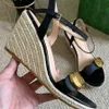 Sommardesigners Sandal Women Wedge Shoes Gold Marmont Logos Aitana Metallic Leather Espadrilles Sandaler Kilar Clafskin Leather and Ankle Strap With Box 35-43