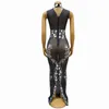 Stage Wear Sexy Black Silver Mirrors Rhinestones Grid Dress Transparent Mesh Performance Outfit Birthday Party Collections Wangpian