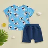 Kläder sätter babykläder pojkar barn strandstil haj/trädtryck kort ärm t-shirts toppar och elastiska band shorts sätter 2 st.