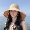 8548 Summer Sun Protection and Sunshade Hat, Big Eaf Shawl, Fisherman's Hat, Fashionable Bow, Hollow Top, Can Tie Horse Tail Hat, Children