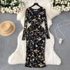 Casual Dresses Foamlina Long Sleeved Gilded Printed Mesh Bodycon Dress Women Elegant Spring Sexer Sexy V Neck Sleeve Party