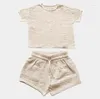 Kledingsets 2024 Summer Girls Set Muslin Cotton Tweed Piece Losse Top en Shorts