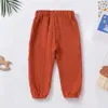 Pantolon 1-7t yaz keten pamuklu pantolon ldren katı ince sivrisinek kovucu pantolon elastik gündelik joggers çocuklar için pantolon h240509