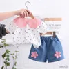 Kleidungssets Sommer süße süße Baby -Mädchen Blumen -Kleidung Sets Fashion Kids Doll Kragen Hemden Tops+ Denim Shorts 2pcs Anzug Mädchen Outfits