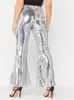 Frauenhose Frauen hohe Taille Pailletten Flare Ladies Mode Glitzer Silber Shinny Long Hosen weibliche sexy Clubparty Wear Bell