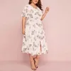 Femmes midi robe grande ourlet dame d'été à manches courtes en V