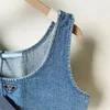 Luxurys Crop Tops Women Designer T Shirt Sexig Off Sticked Camisole Vest Kvinnlig Summer bekväm gata mångsidig sexig Sexig kort denim Vest Top Metal Triangle Logo