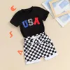 Kläderuppsättningar Pudcoco 4 juli Toddler Boys Outfits Letter Mönster Kort ärm T-shirts Toppar Checkerboard Shorts 2pcs kläder Set 0-3T