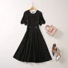 Party Dresses Women's Black Lace Patchwork A-Line Princess Dress Elegant O-Neck Kort ärm 06028