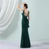 Robes de piste Yididzs grn backless perle robe de soirée femme sexy slit v coude couche maxi robe longue robe de bal 18585 y240426
