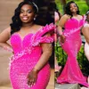 2024 Aso Ebi Fuchsia Florals Mermaid Prom Dress Beaded Crystals Evening Formal Party Second Reception 50th Birthday Engagement Gowns Dresses Robe De Soiree ZJ323