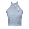 Damestanks Chinese retro pan buckle halter top korte qipao tank vrouwen camisole slanke fit geborduurde riem backless sexy tops