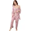 Kvinnors sömnkläder plus storlek S-6XL Womens Pyjama Set Cotton Thr-Piece Löst passform med blommigt tryck Löst hemkläder Pyjamas för kvinnor Y240426