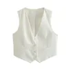 Women's Vests Circyy Vest Women Cropped Waistcoat Fashion Front Buttons Tops Vintage V Neck Sleeveless Female Outerwear White Chic