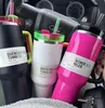 Sell Well US Stock NEW Neon Colors Pink Parade H2.0 40oz Stainless Steel Tumblers Cups with Silicone Handle Lid and Straw Travel Car Mugs Ready to ship