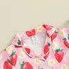 Lioraitiin Toddler Baby Baby Girls Summer Satin Pajamas Pajamas مجموعة الفراولة طباعة الأكمام قصيرة الزر قميص التداول 240418