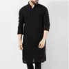 Ethnic Clothing 2024 Men's Long Sleeve Muslim Thobe Robe Button Up Kaftan Side Split Arabic Shirt Men Islamic