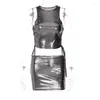 Stage Wear Sexy Jazz Dance Costume Silver Party Rave Clothing Nightclub Bar Gogo Dancewear Tops Skirt Adult Cheerleading Clothes VDB7580