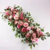 100 cm de luxo rosa branca rosa artificial linha de casamento mesa de casamento flores de cenário arcos de parede de parede de decoração de festas de festa Floral 240422