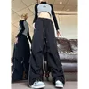 Damesbroeken Qweek Vintage Parachute Vrouwen Zwart baggy y2k Streetwear Koreaanse mode geplooide vrachtbroeken Harajuku 90s esthetische kpop