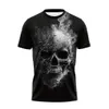 Men's T-Shirts Horror Skull 3d Print Mens T-Shirt Cranium Pattern Short Slve Crew Neck Pullover Summer Strt Fashion Oversized Clothing T240425