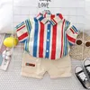 Clothing Sets New Kids Boys Girls Summer Clothes Cotton Colorful Strips Sports Infant Shirt Shorts Children Clothing Tracksuits Set 0-5 Years