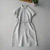 Robes de fête d'été de bonne qualité de lin de bonne qualité demi-robe à manches courtes longues 0828-1
