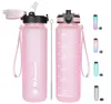 1L Big Water Bottle with Time Marker BPA Free Tritan Plastic 32oz pour le couvercle de paille de débit hydraté pour le vélo 240416