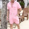 Men's Pants INCERUN 2024 American Style Rompers Streetwear Jumpsuits Handsome Male Solid Color Overalls Short Sleeved S-5XL