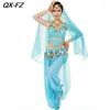 Scena zużycie 3PCS Women Belly Dance Costume Zestaw Bollywood Top Pants Harem Pants Szalik