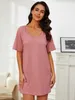 ملابس نوم للسيدات صلبة ألوان متبكّمة نساء ضمن الرقبة القصيرة slves slpwear slpwear summerwear nightwear ملابس homwear ملابس pajama فستان y240426