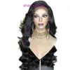 Front lace wig womens long curly hair front black split large wave chemical fiber headgear