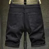 Men's Shorts New Summer White Black Mens Tear Hole Denim Shorts Ultra Thin Casual Knee Length Short Straight Hole Jeans Bermuda Mens JeansL2404