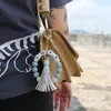 Keychains Portable Wristlet Keychain Armband w/ Tassel Keyring Unique Key Ring Smycken Bangle Holder Bag Charm för Women House Keys Girl