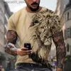 T-shirts masculins 2023 Summer Mens Animal Lion 3d Fashion Colaire à manches courtes décontractées Micro Elastic Sports Fitness Shirt Q240426