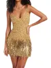 Casual Dresses Women Sparkly Tassels Dress 1920s Sequin Fringe V Neck Sleeveless Mini Slip Spaghetti Strap Costume Cocktail Party