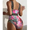 Été Colore Print Swimsuit Lady Clusterered Coffre Pousque Backless Cross Neck One Piece Set Set Femme Sexy Style SS1002