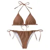 Dames zwemkleding Zwemmen 2024 Solid color riem borstkussenondersteuning Bikini's mode sexy aanpas stropdas split zonder rug zonder vrouwen badpak