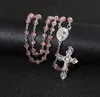KOMi Pink Rosary Beads Pendant Long Necklace For Women Men Catholic Christ Religious Jesus Jewelry Gift R-2332272921