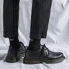Sıradan Ayakkabı Erkekler İçin Kalın Topuk 2024 Yaz Sonbahar Derby Round Toe Erkek İş Elbise Erkek Deri Siyah A206