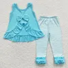Kläderuppsättningar Uppdatera RTS 2st Baby Ruffle Tight Pants Outfit Child Girls Blue Clothes Kids Toddler