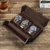 Vintage Luxury Genuine Leather 3 Slots Watch Roll Case Travel Portable Organizer Storage Box with Metal Buckle Handmade Gifts 240415