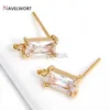 Stud 14K Gold Plated Brass Rectangle Post Earring With Open Jump RingCubic Zircon Square Stud Earring Findings Jewelry Materials d240426