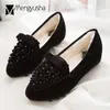 Chaussures décontractées 2024 Arrivées 3d Fleurs Landes de fourrure Foupres Mesdames Bow Floral Pointy Toe Flats Espadrilles Mujer Winter Slip de la peluche sur les mocassins