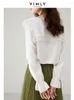 Kadın bluzları vimly zarif fırfırlı yakalı beyaz gömlek kadınlar için sonbahar 2024 moda uzun kollu gevşek fit bayan şık üst m2825