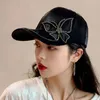 Boll Caps Butterfly Rhinestone Women Baseball Cap Chic Fashion Female Peaked Hat Shiny Silk Satin Lady Ponony Bonnet Long Brim Sun Visor J240425