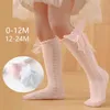 Lolita Baby Girls knitted socks sweet toddler kids lace gauze Bows 3/4 knee high princess sox infant cotton breathable legs Z7893