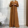 Ethnische Kleidung 2024 Herbst Winterstrick Eleganter Truthahn Offen Abaya Kaftan Muslim Kleider Frauen Lange Kimono Kleid Robe Gürtness Dubai Mitte