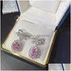 Zestawy biżuterii ślubnej 2024 INS TOP SPRZEDAŻ Luksus 925 Sterling Sier Fill Radiant kształt Pink Topaz CZ Diamond Dangle Kolczyki Kobiety Penda Dhtdf